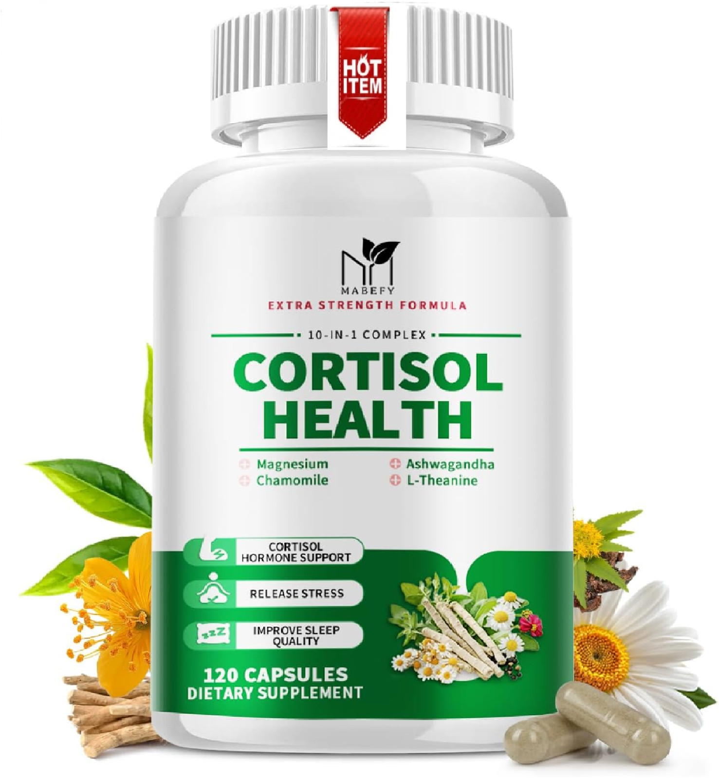 MABEFY Cortisol Supplements for Women/Men – 10 in 1 Cortisol Manager Reducer Low