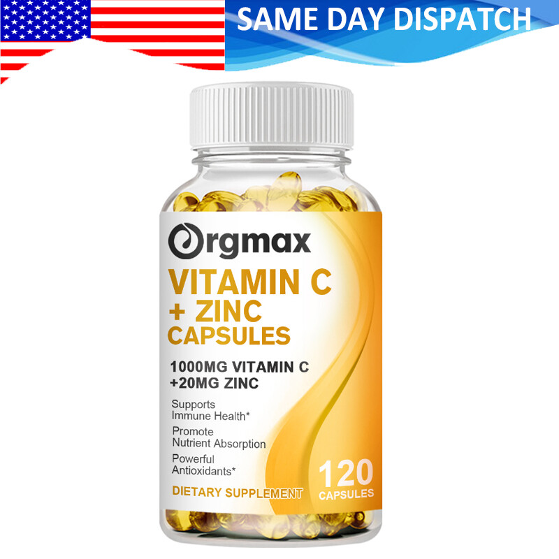 Vitamin C & Zinc Capsules Complex Supplement Vegetarian 1000mg 120 Capsules