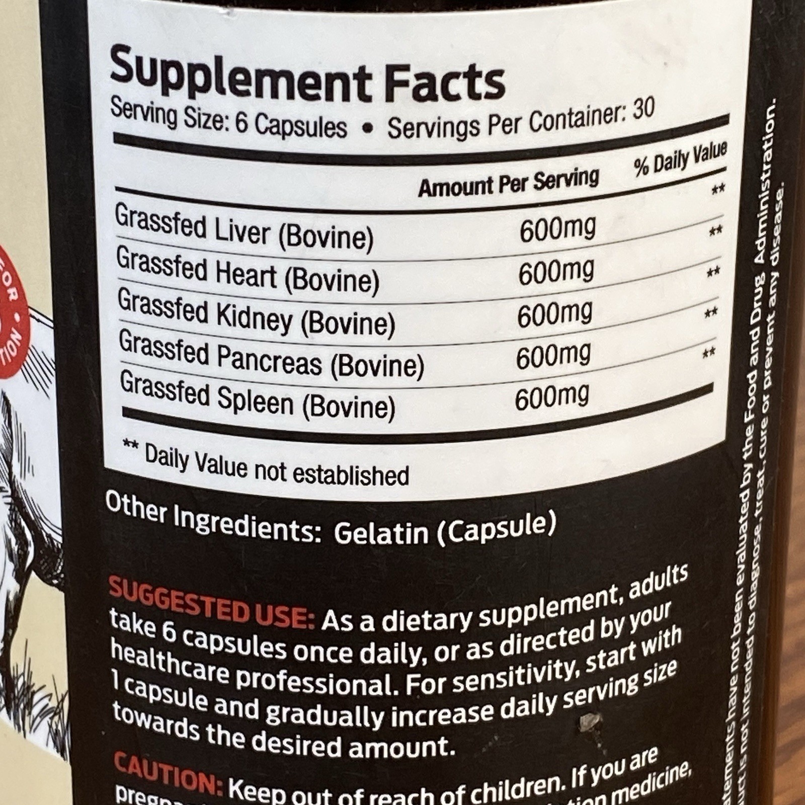 ForestLeaf ~ Grass Fed Beef Organs Supplement 3000 mg ~ 180 Caps ~ Exp 06/2028