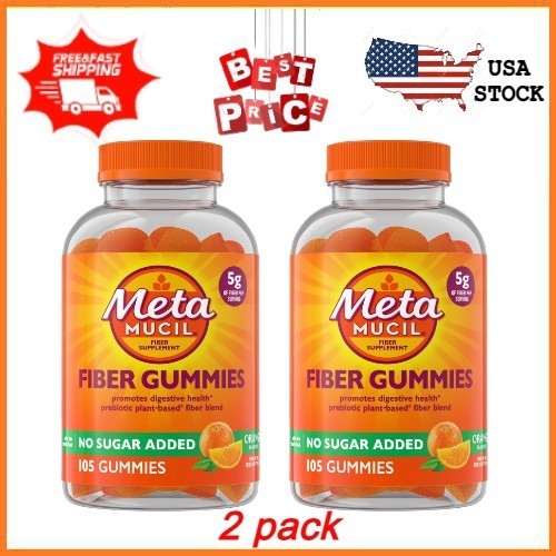 2 pack Metamucil Fiber Gummies No Sugar Added Fiber Gummies Adults Orange 105 Ct