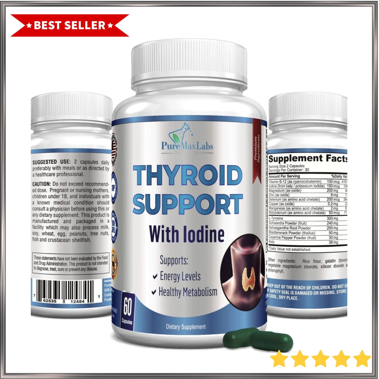 Thyroid Support with Iodine – Metabolism Booster, Energy Booster, Increase Focus