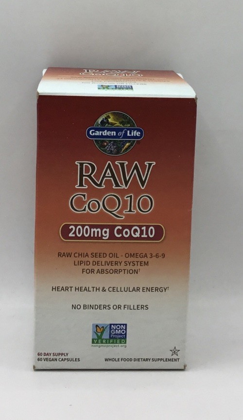 Exp 8/26 Garden of Life Raw CoQ10 200 mg 60 Vegan Capsules Exp 8/26