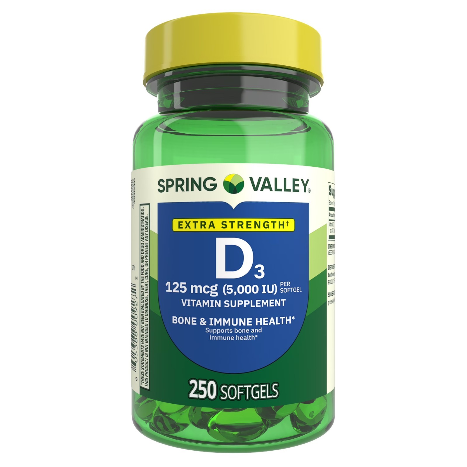 Spring Valley Extra Strength Vitamin D3 Softgels, 125 mcg (5000 IU), 250 Count