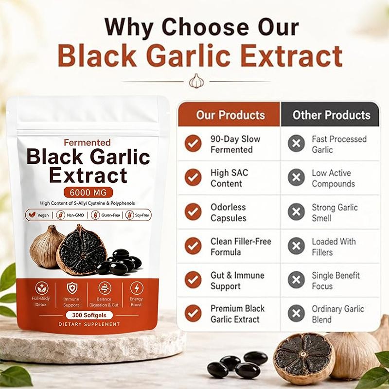 Black Garlic Extract Softgels 300ct, Odorless Vegan Non-GMO Supplement