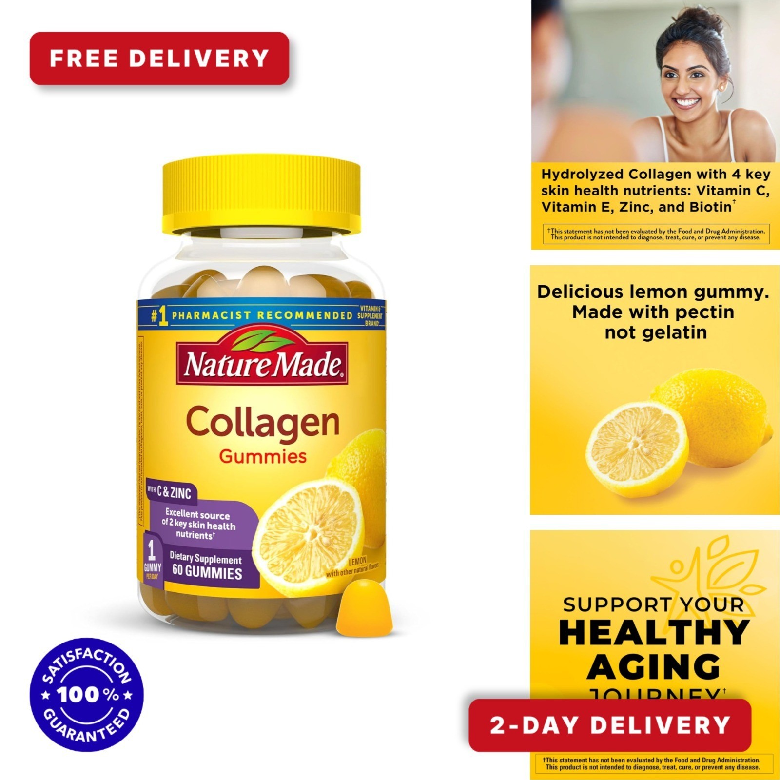 Nature Made Collagen Gummies with Vitamin C & Zinc – 60 Count