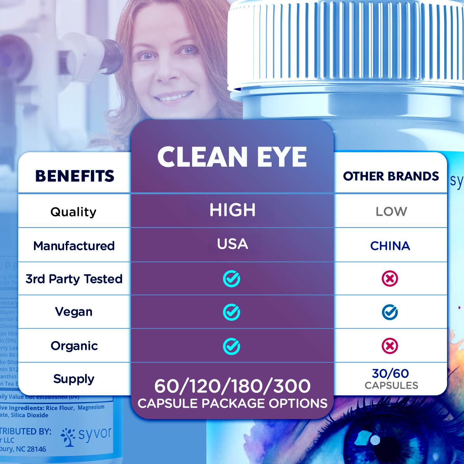(1 Pack) Clean Eye Advanced Support For Healthy Eye Vision CleanEye 60 Capsules