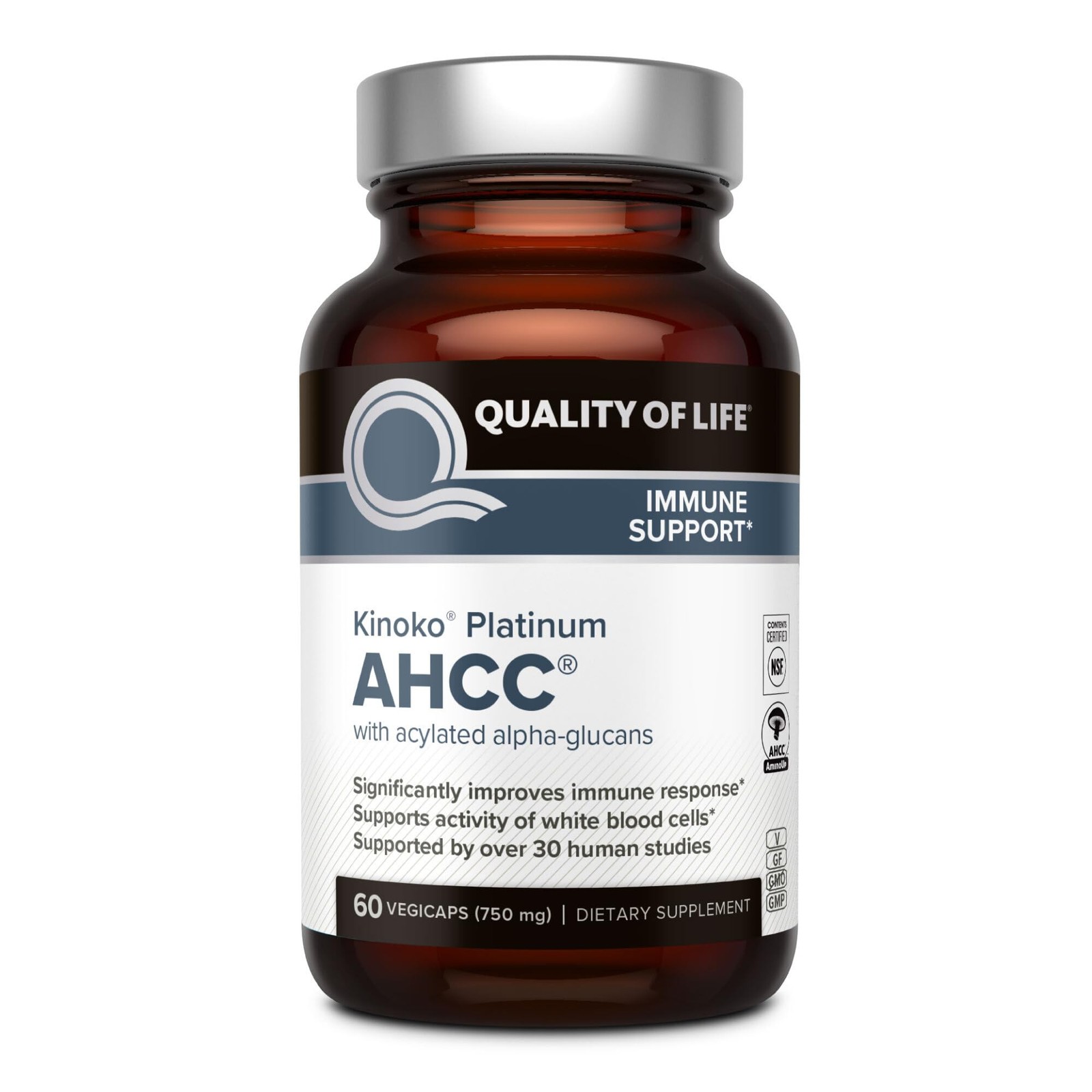 Premium Kinoko Platinum AHCC Herbal Supplement, 750mg per Capsule, for Immune…