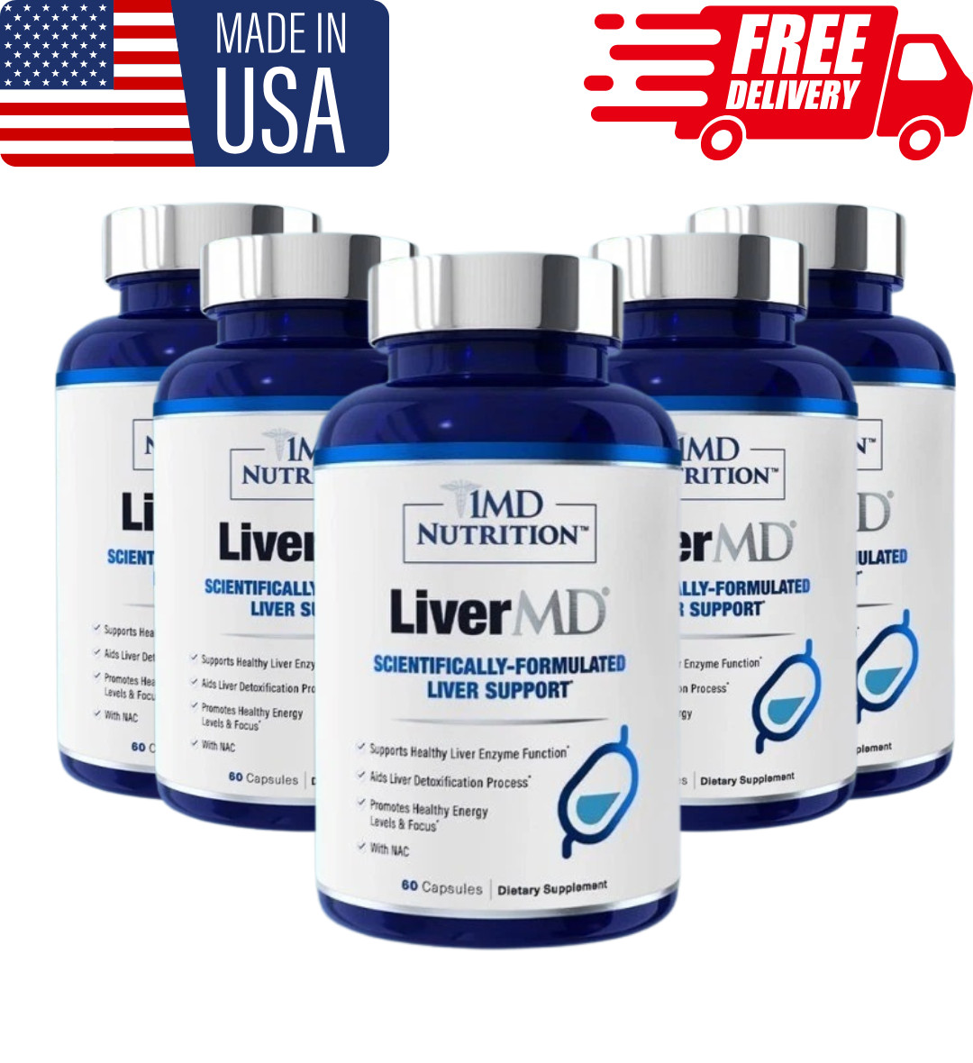 1MD Nutrition LiverMD support healthy liver, 60 Caps, (Pack of 5)