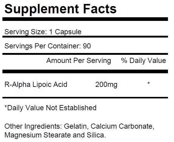 1 Bottle R-ALA R-Alpha Lipoic Acid 200mg Antioxidant Blood Sugar Glucose Support