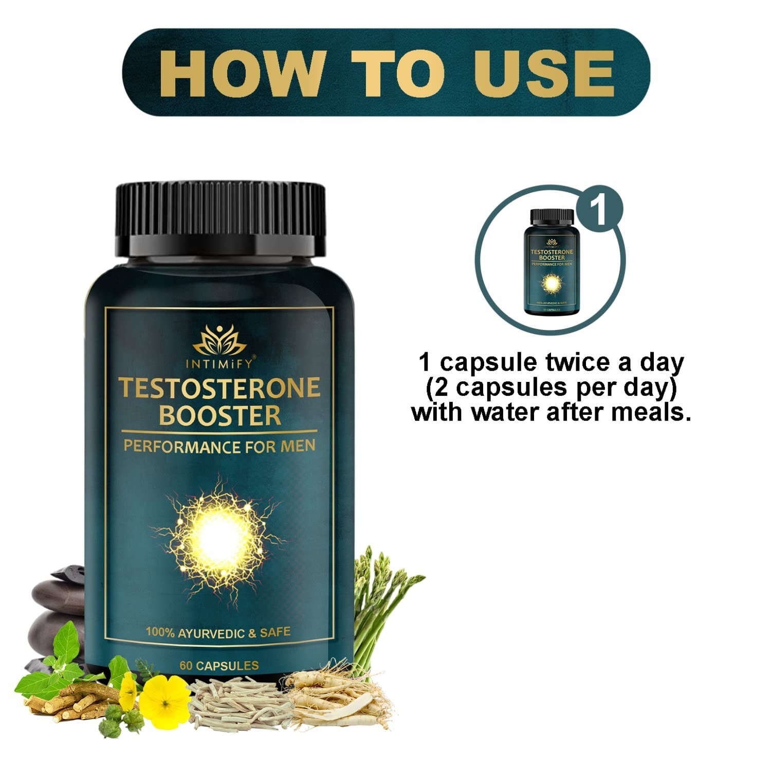 Pre Workout+Testosterone Booster,Multivitamin Men, Test, Muscle Strength 60 Caps