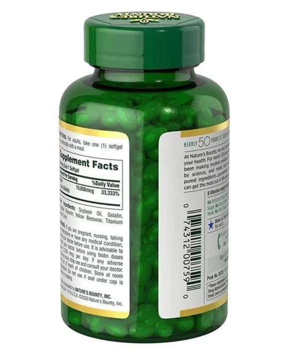 Nature’s Bounty Biotin 10,000 mcg Softgels, Hair Skin Nails, 250 Ct LARGE BOTTLE