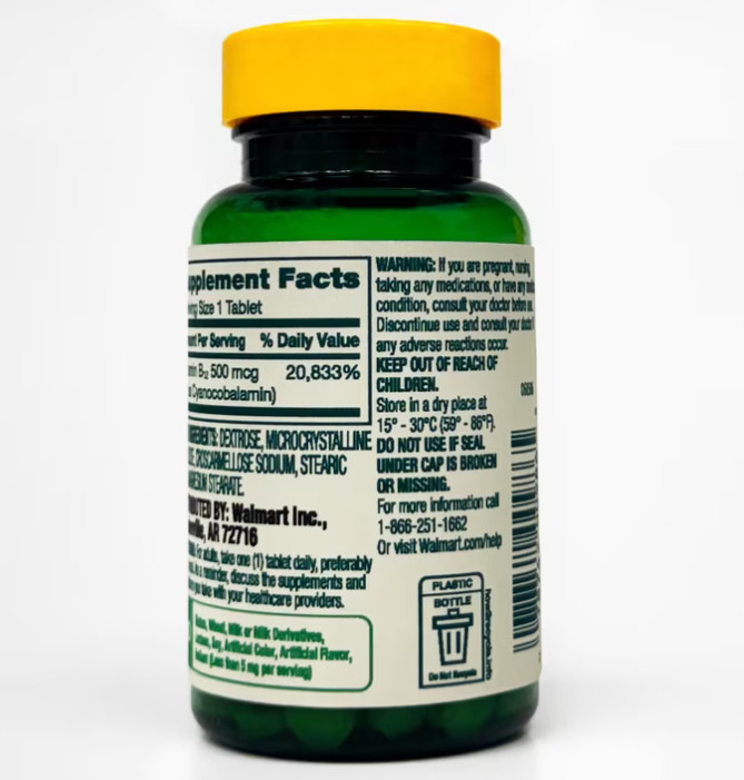 Spring Valley Vitamin B12 Tablets, 500 mcg, 100 Count Free Shipping