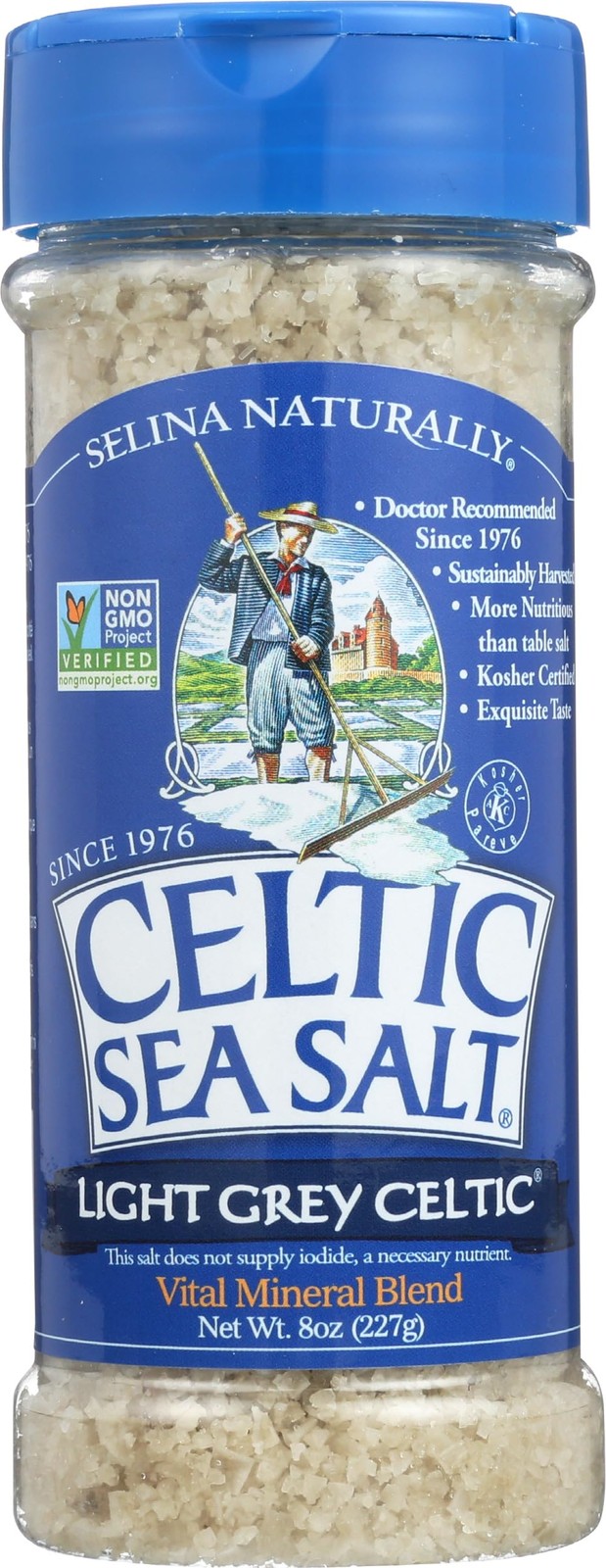 Light Grey Celtic Sea Salt Shaker – Easy to Use, Large 8 Ounce (Pack of 1)
