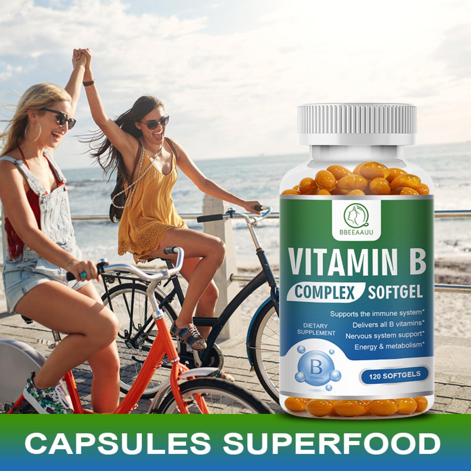 Vitamin B Complex 120 Capsules B1,B2,B3,B5,B6,B7,B9,B12, Immune Support Pills