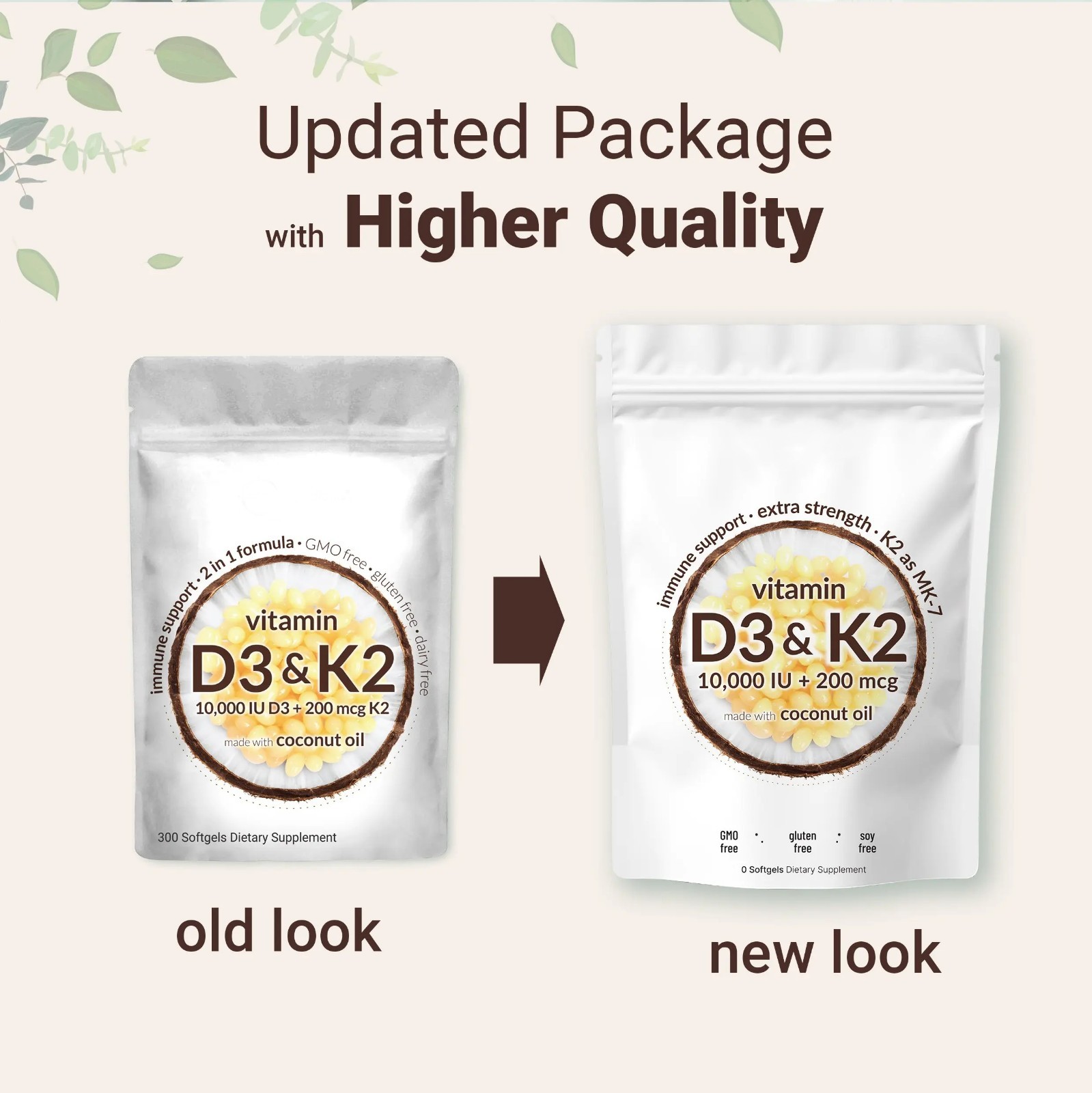 Micro Ingredients Vitamin D3 K2 Coconut oil 300 Softgels Dietary Supplement