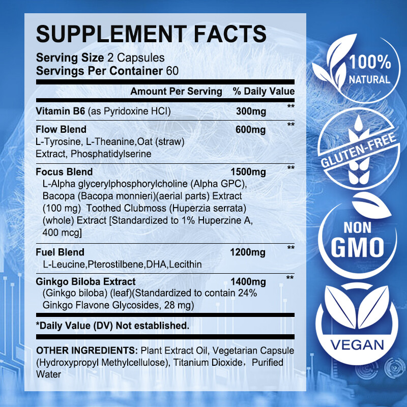 Brain Booster,Supports Brain Health,Boosts Memory,Focus & Cognitive Function