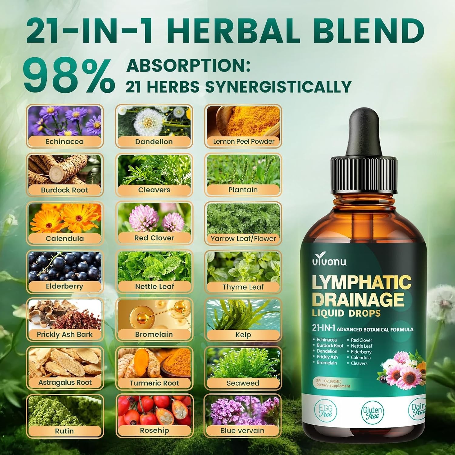 21-in-1 Lymphatic Drainage Drops for Liposomal, 6000mg Immune & Lymph System
