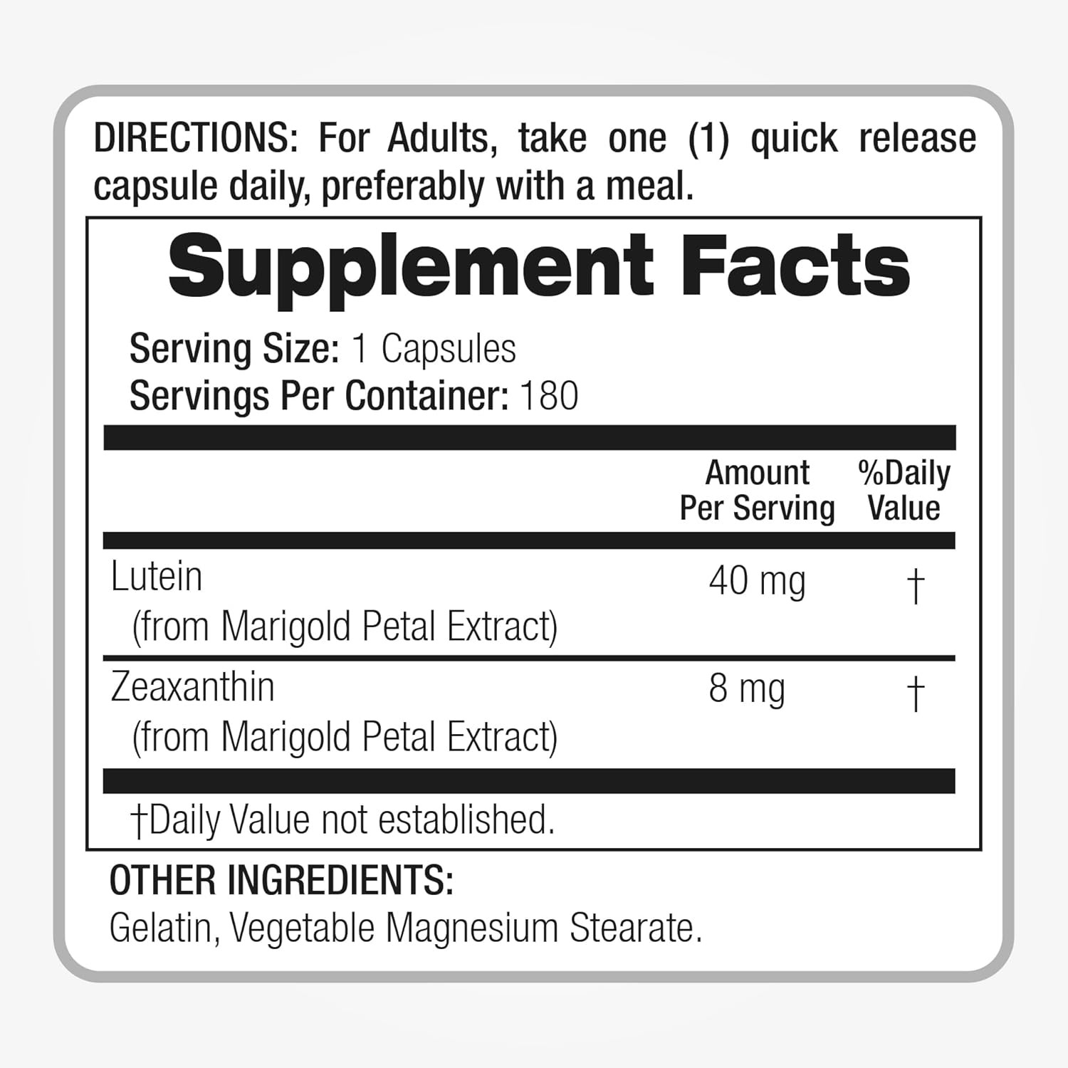Lab | Lutein |180 Capsules |40 Mg| Lutein 40Mg | Lutein and Zeaxanthin Supplemen