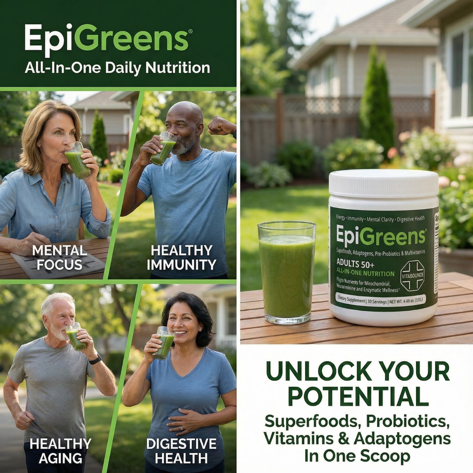 EpiGreens – All-In-One Nutrition, Memory, Digestion, Adults 50+ – Vitasource⚕️