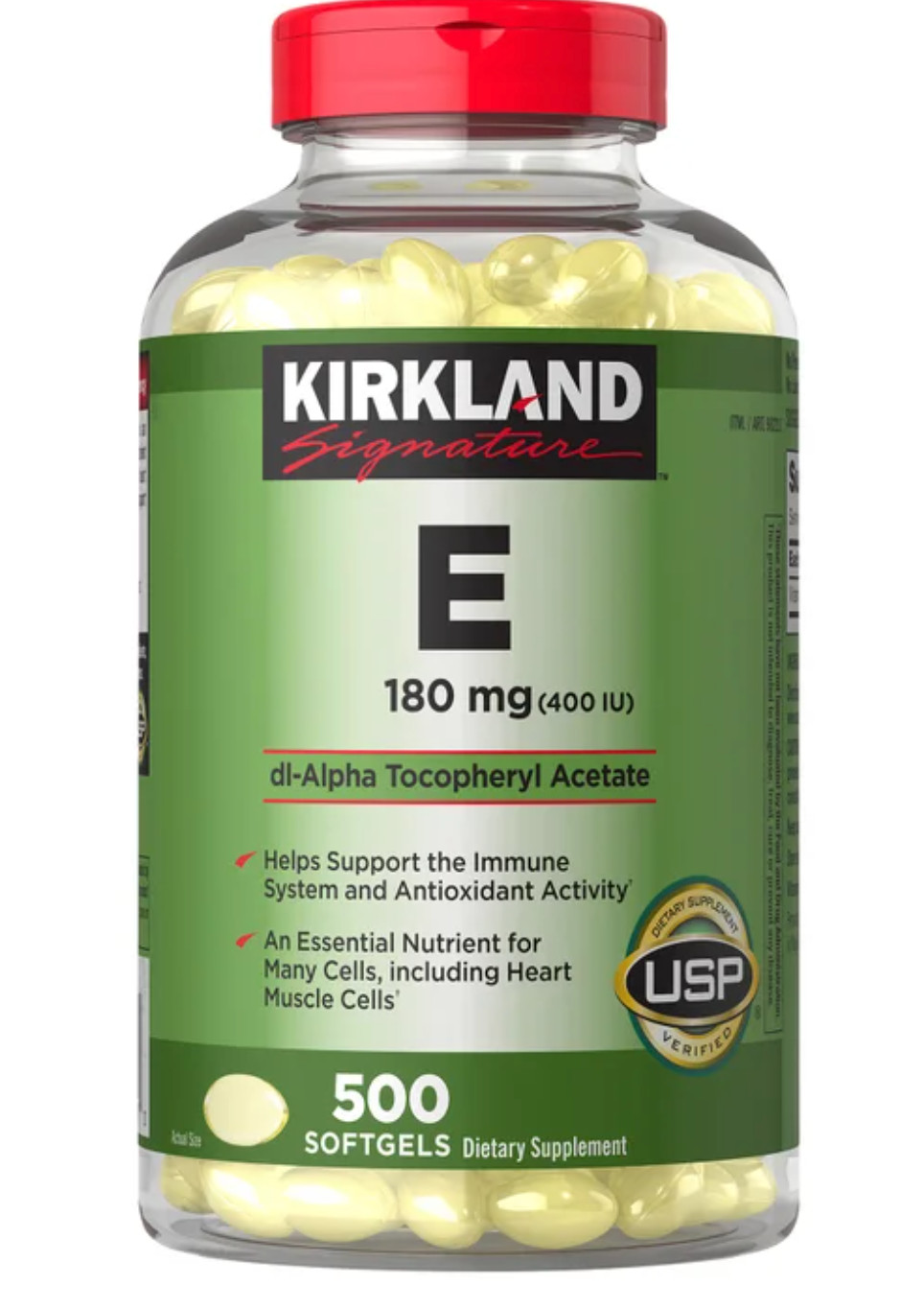 Kirkland Vitamin E 400 IU 500 Softgels Antioxidant Supplement USP