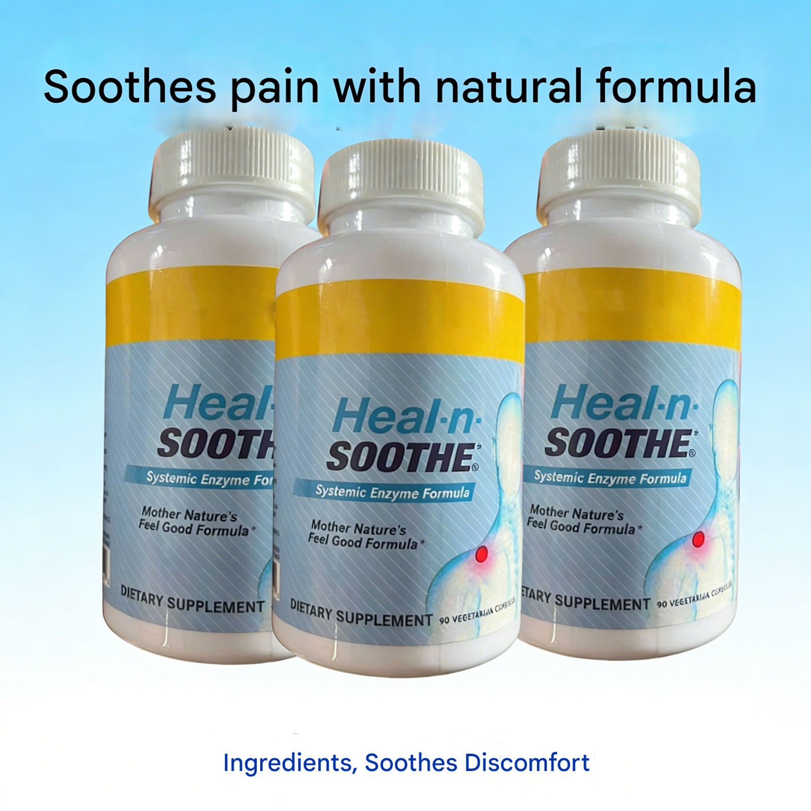 Premium LivingWell Nutraceuticals Heal-n-Soothe Systemic Enzyme Formula 90 Capsu