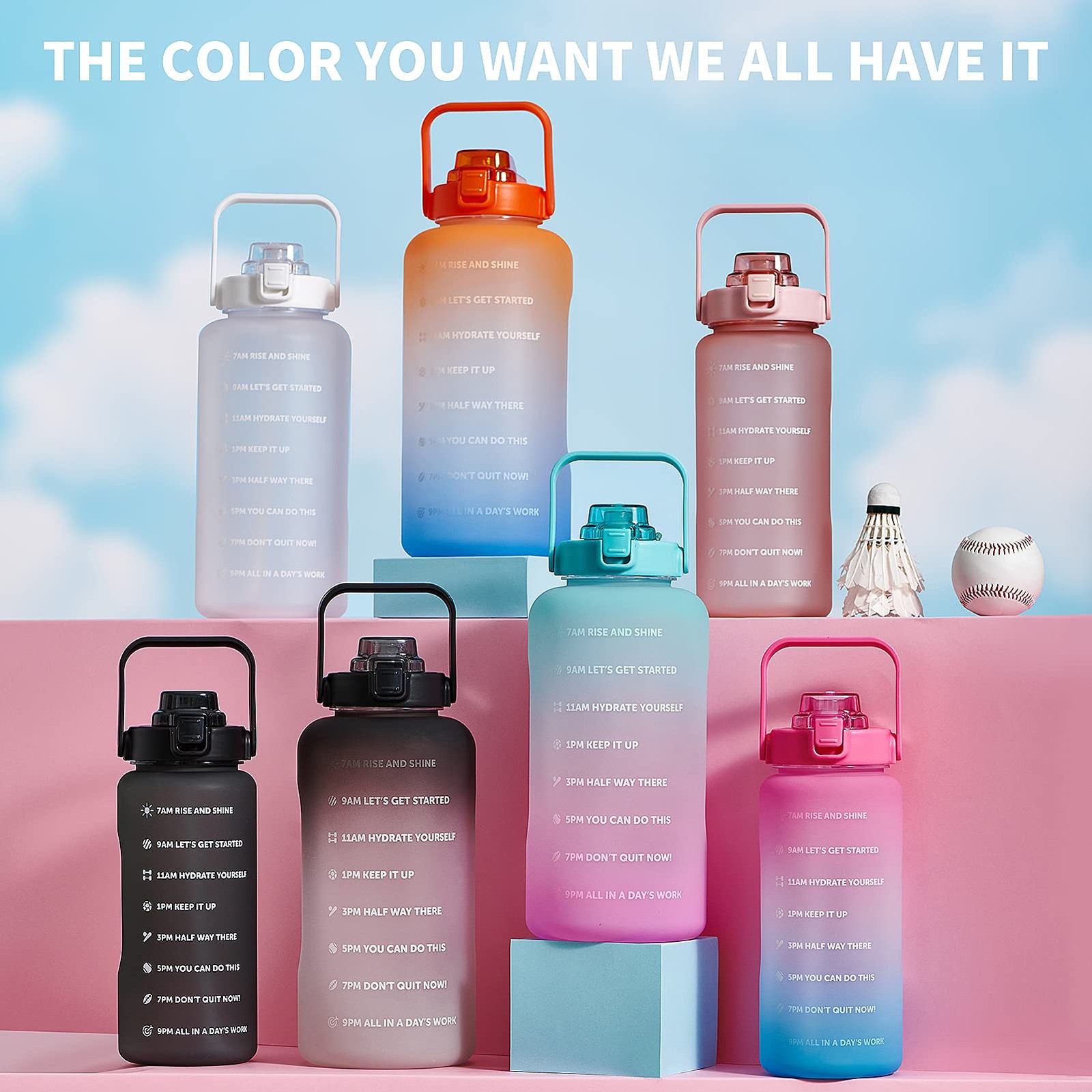 ST-YIBEN 64oz Large Motivational Water Bottle 64 Ounces, 64oz-Matte: Power
