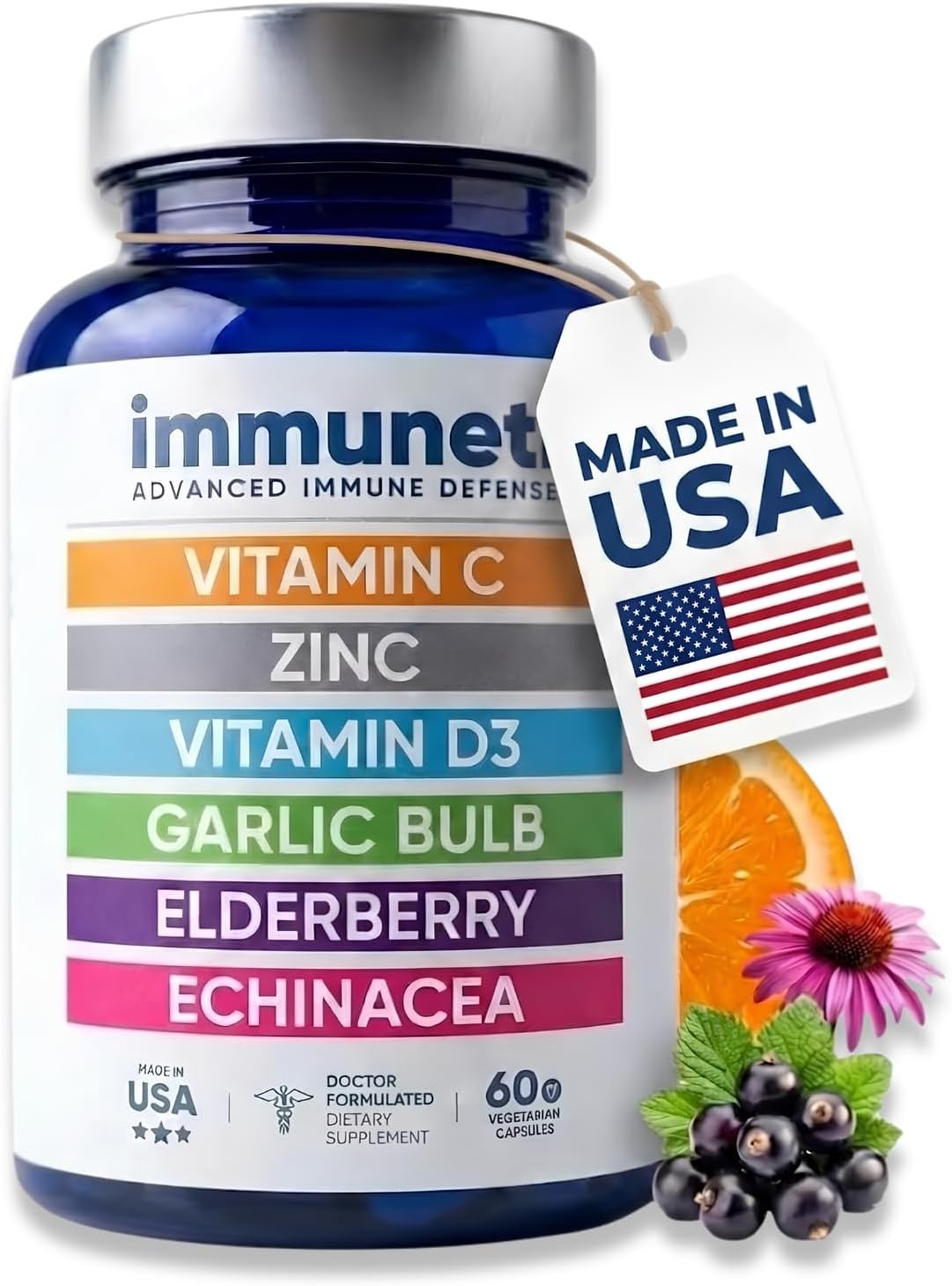 Immuneti Immunity Support Vitamin C D3 Zinc Elderberry 1 Bottle