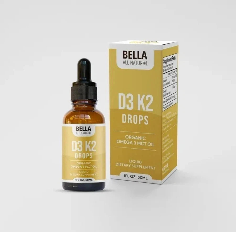 Bella All Natural Vitamin D3 K2 Drops Organic Omega 3 MCT Oil 50ml Formula++