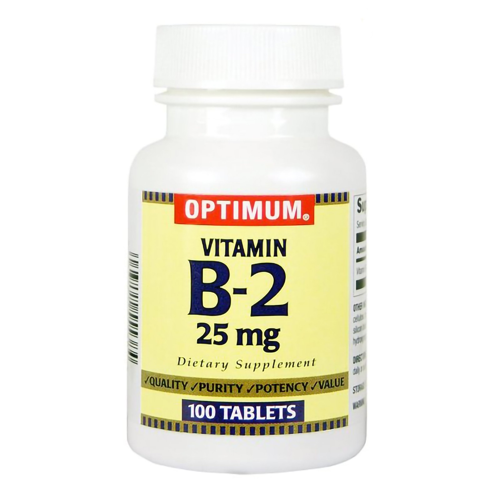 Optimum Vitamin B2 B-2, 25 mg Tablets Dietary Vitamin Supplement, 100/ Pack