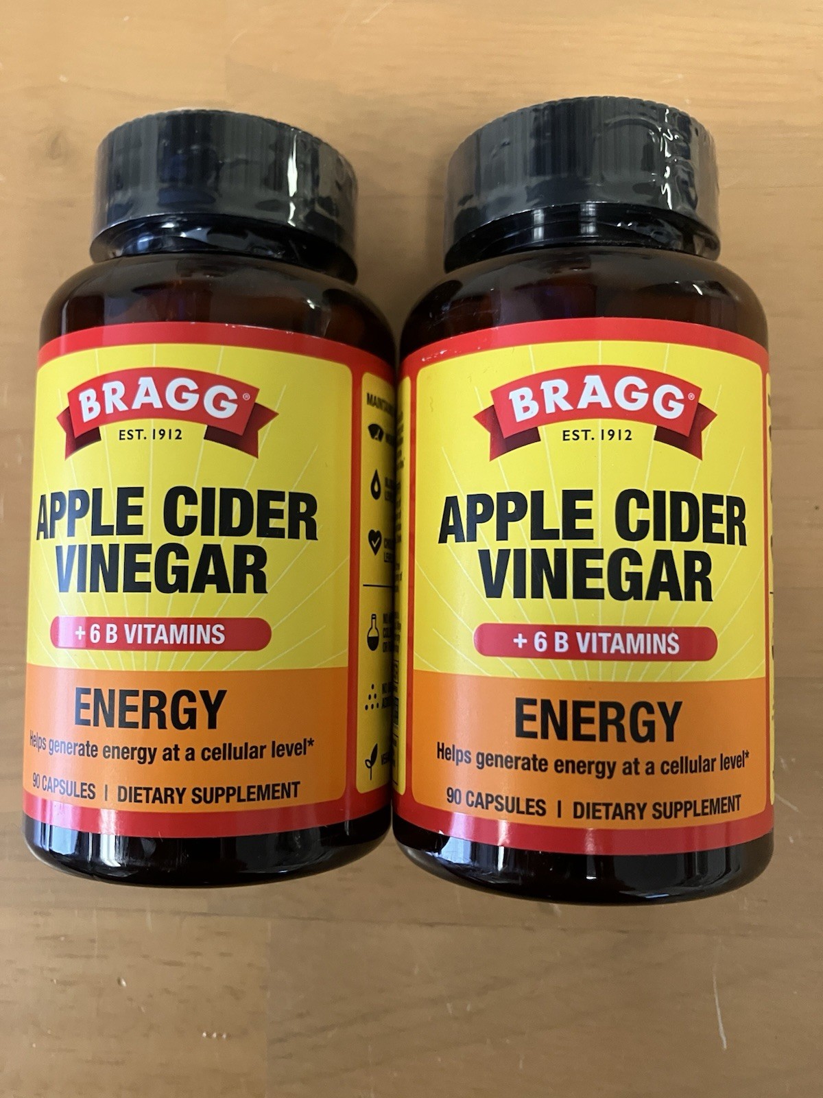 2-Pack Bragg Apple Cider Vinegar Energy + 6 B Vitamins 180 Caps. Exp. 05/2028