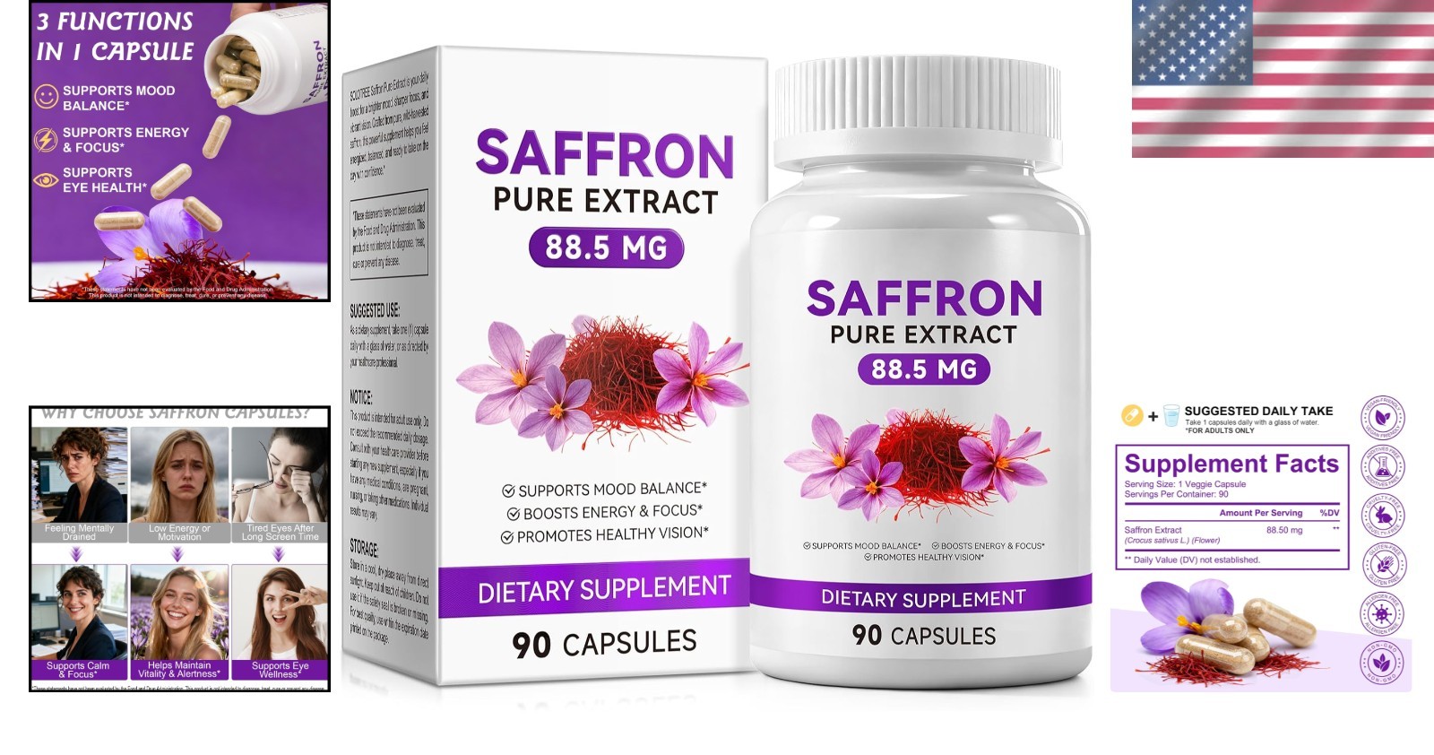Saffron Supplements – 90 Softgel Capsules for Mood & Focus Support