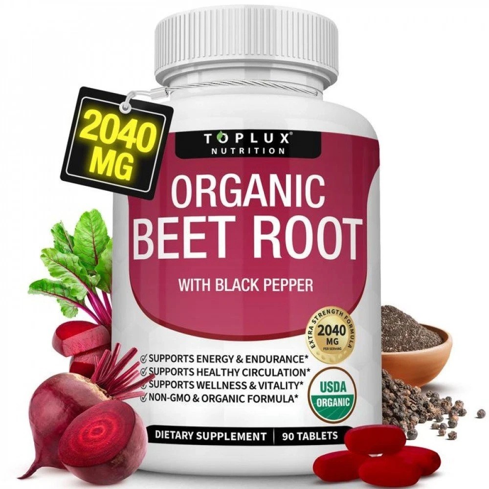 Toplux Organic Beet Root Tablets-Nitric Oxide Booster Beetroot Supplement 2040mg