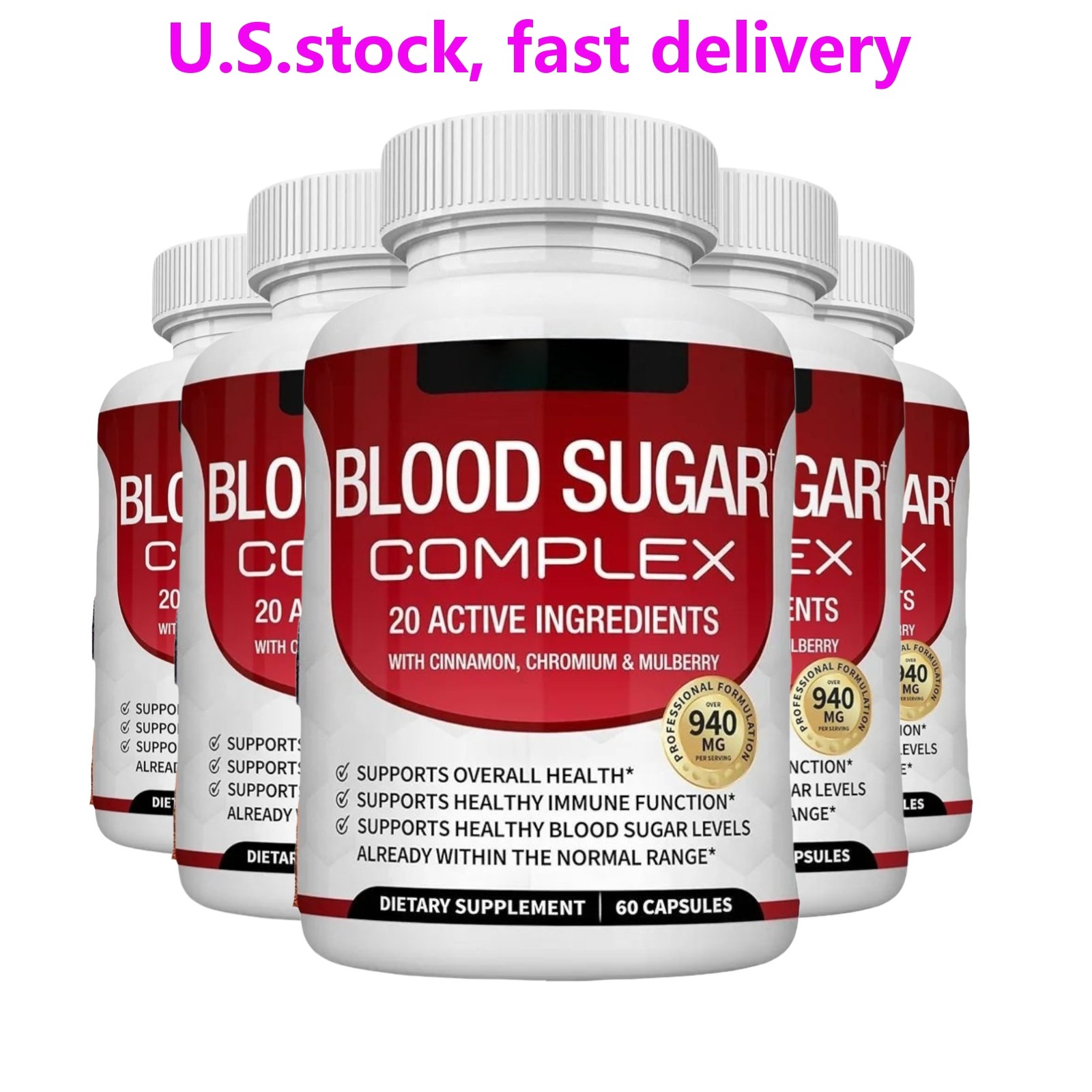 5-Pack Blood Sugar Complex – Daily Natural Blood Sugar Capsules Support -300Caps