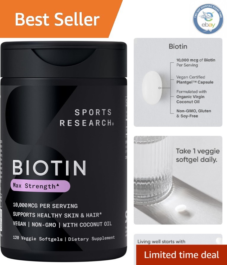 Revitalize Your Beauty: Biotin 10,000mcg with Organic Coconut Oil – 120 Veggi…