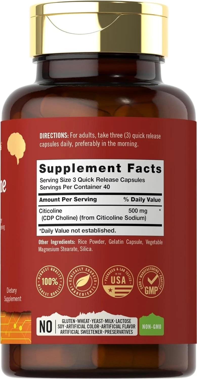 Citicoline Supplement | 500mg | 120 Capsules | CDP Choline | Therapeutic Grad…