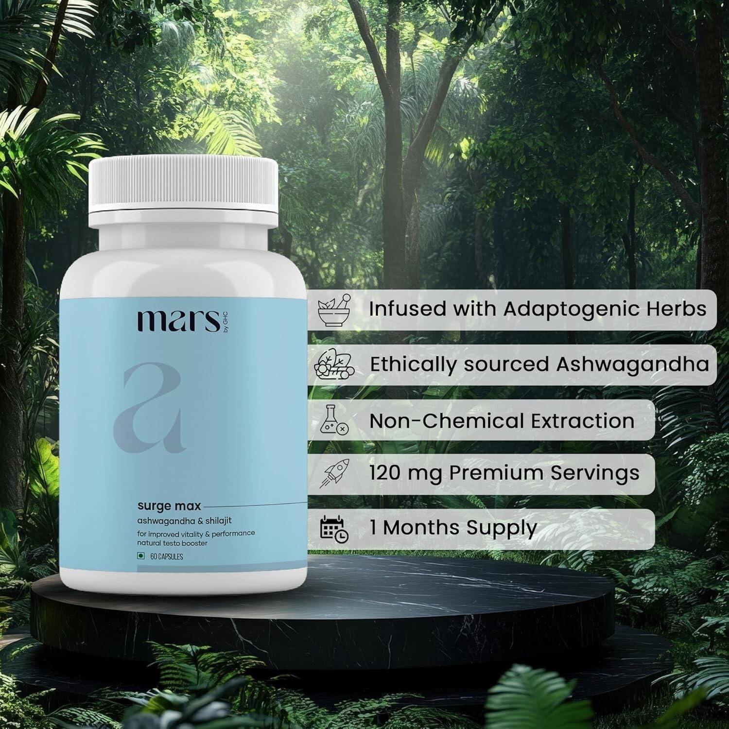 Mars by GHC Surge Max Contains Shilajit, Ashwagandha, Gokshura, Musli 120 Caps