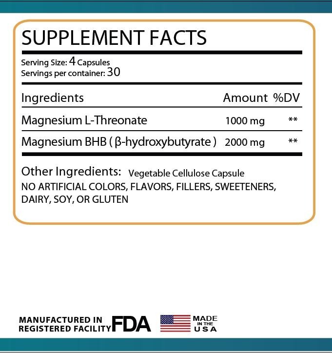 Magnesium Threonate 1000Mg & Magnesium BHB 2000Mg Per Serving! – 120 Capsules