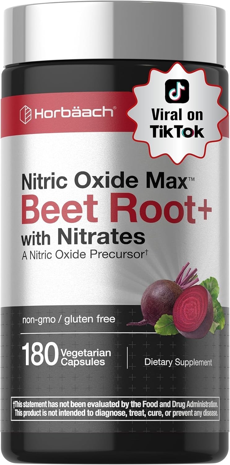 Horbäach Nitric Oxide Beet Root Capsules | 180 Count | with Nitrates and Precurs