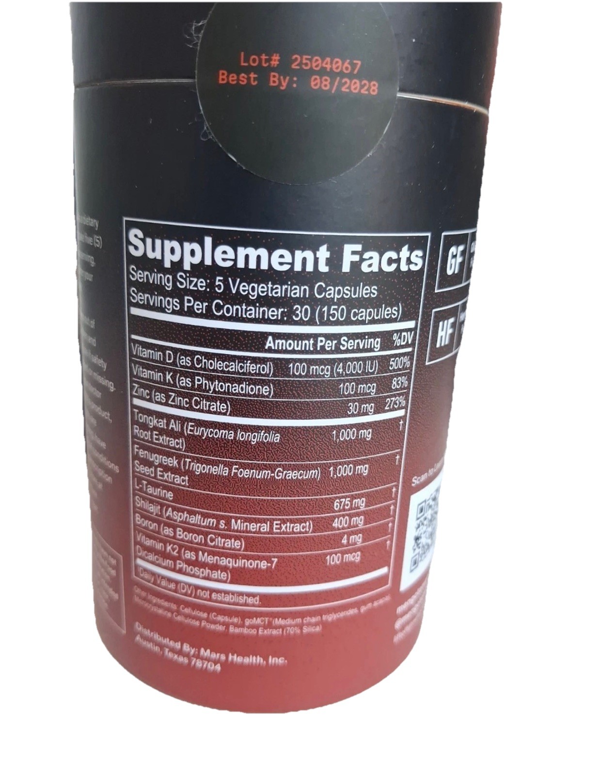 MARS MEN Natural Testo Support 150ct – 1 Month Supply Best By 10/28