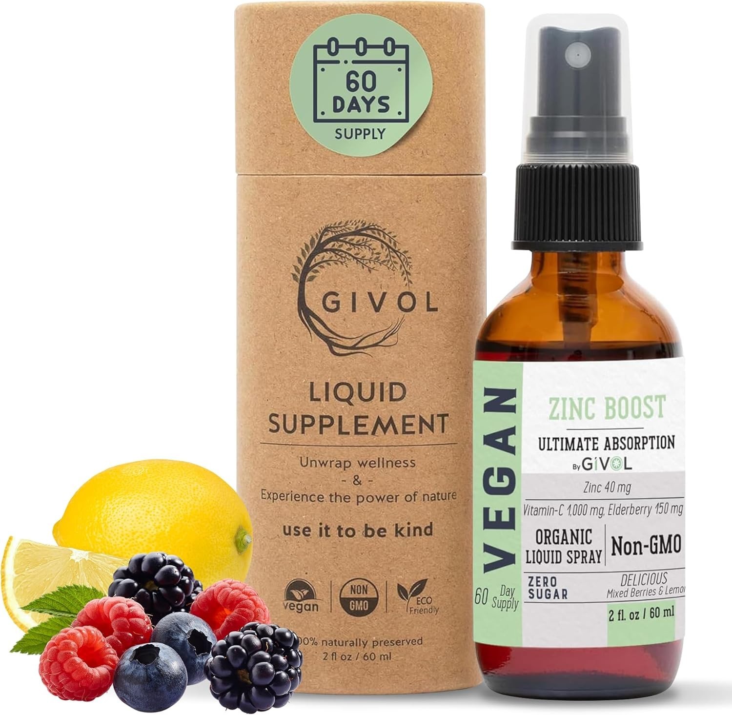 Organic ZINC Boost Mist Spray 40mg Extra Strength Sugar Free Vit C Elderberry 60