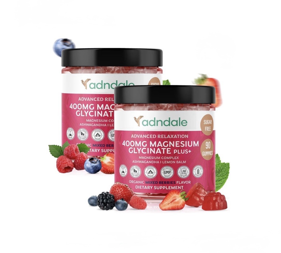 Adndale Magnesium Glycinate Gummies 400mg With Ashwagandha Sugar Free 180 Ct