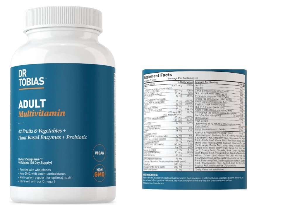 Dr Tobias Adult Multivitamin for Women And Men, Comprehensive Daily Multivitamin