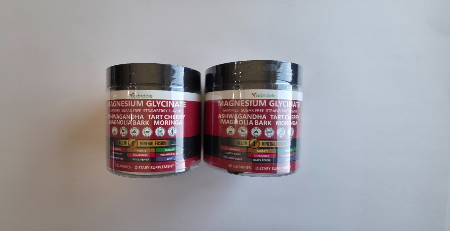 Adndale Magnesium Glycinate 90 Gummies with Ashwagandha Sugar Free, EXP2028 2PCK