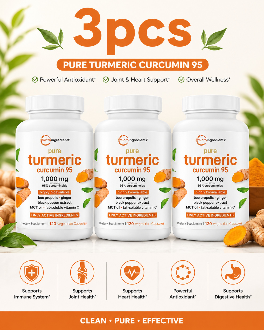 Micro Ingredients Pure Turmeric Curcumin 95, 3,000 mg, 360 Vegetarian Capsules