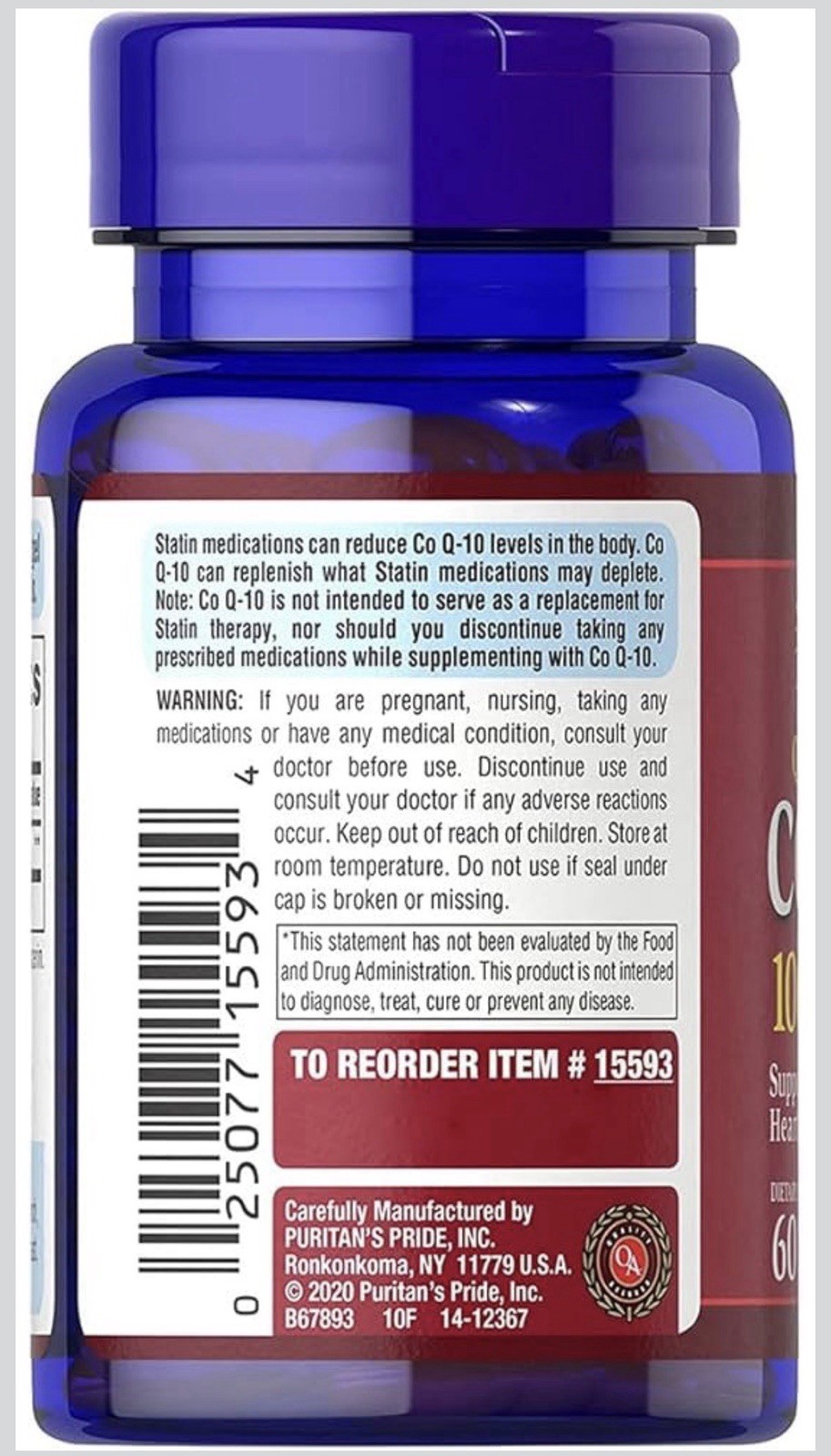Puritan’s Pride Coenzyme CoQ10 100mg, Dietary Supplement for Heart Health, Blood