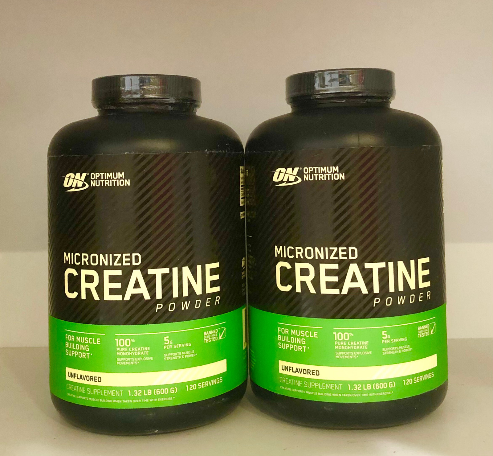 Optimum Nutrition Micronized Creatine Monohydrate 600g each (2 Packs) Unflavored