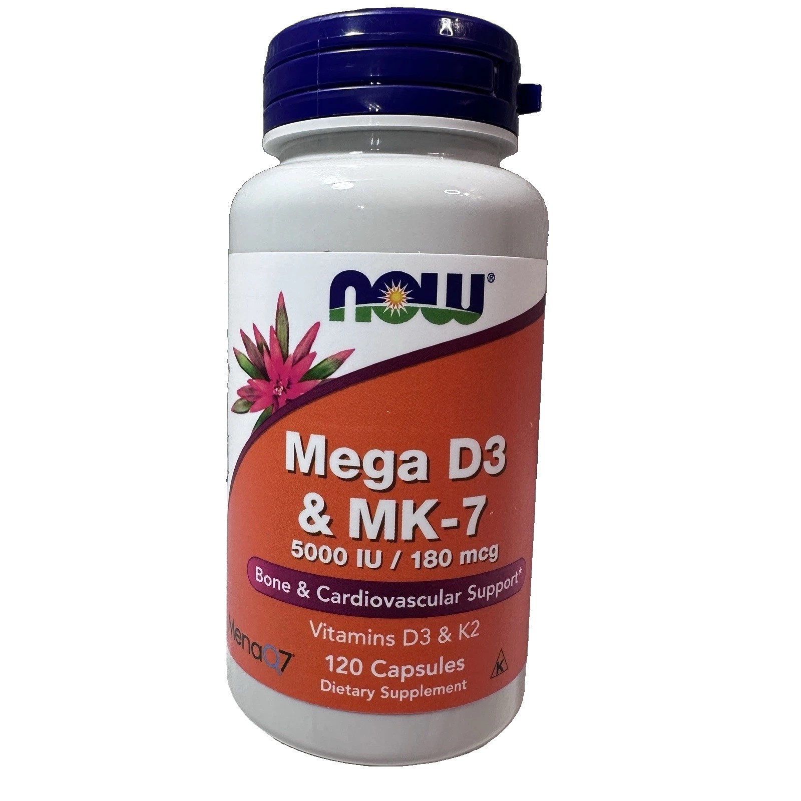 NOW FOODS Mega D-3 & MK-7 120 Veg Capsules Exp 06/2029