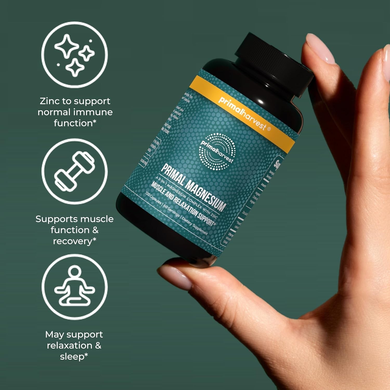 Primal Harvest Magnesium Complex 310mg 120 Capsules with Zinc 3 Types