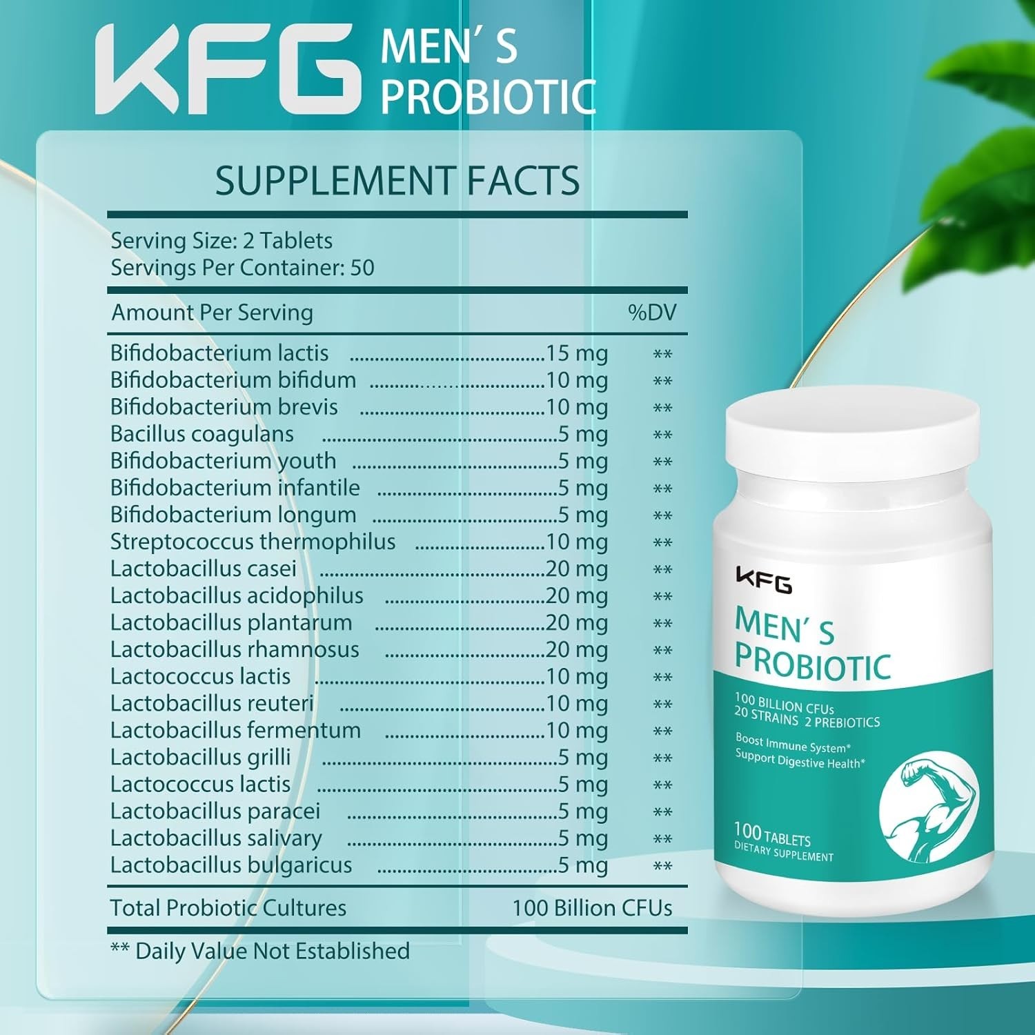 Probiotics Supplement 100 Billion CFU 20 Strains, 2 Prebiotics & Digestive Enzym