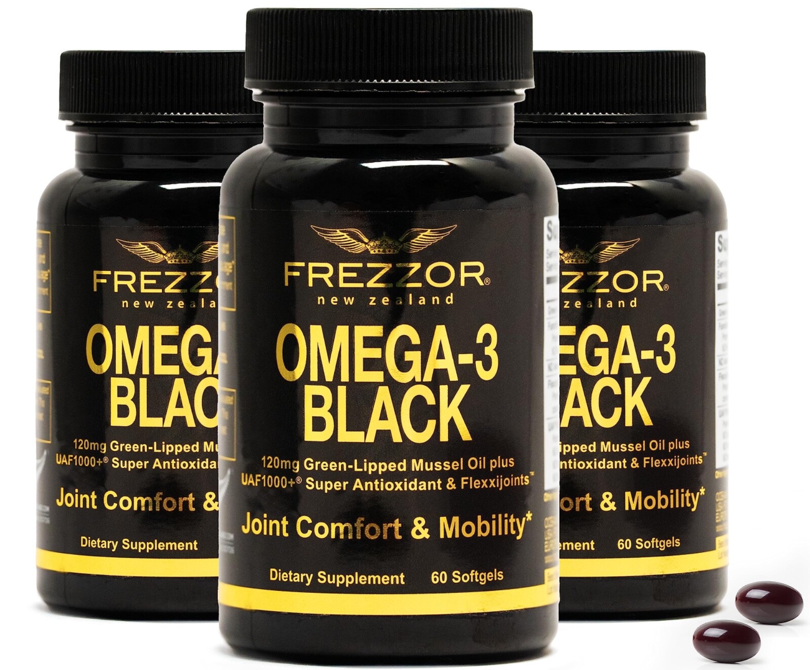 FREZZOR Omega 3 Black Green Lipped Mussel Oil Capsules – 3 Bottles, 180 Count